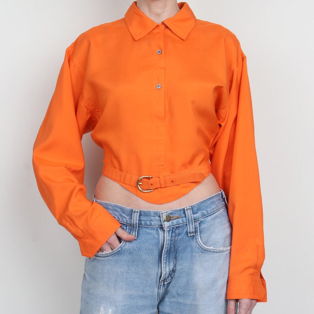 Vintage Early Isaac Mizrahi x Bergdorf Goodman 100% Silk Crop Blouse Italy 12